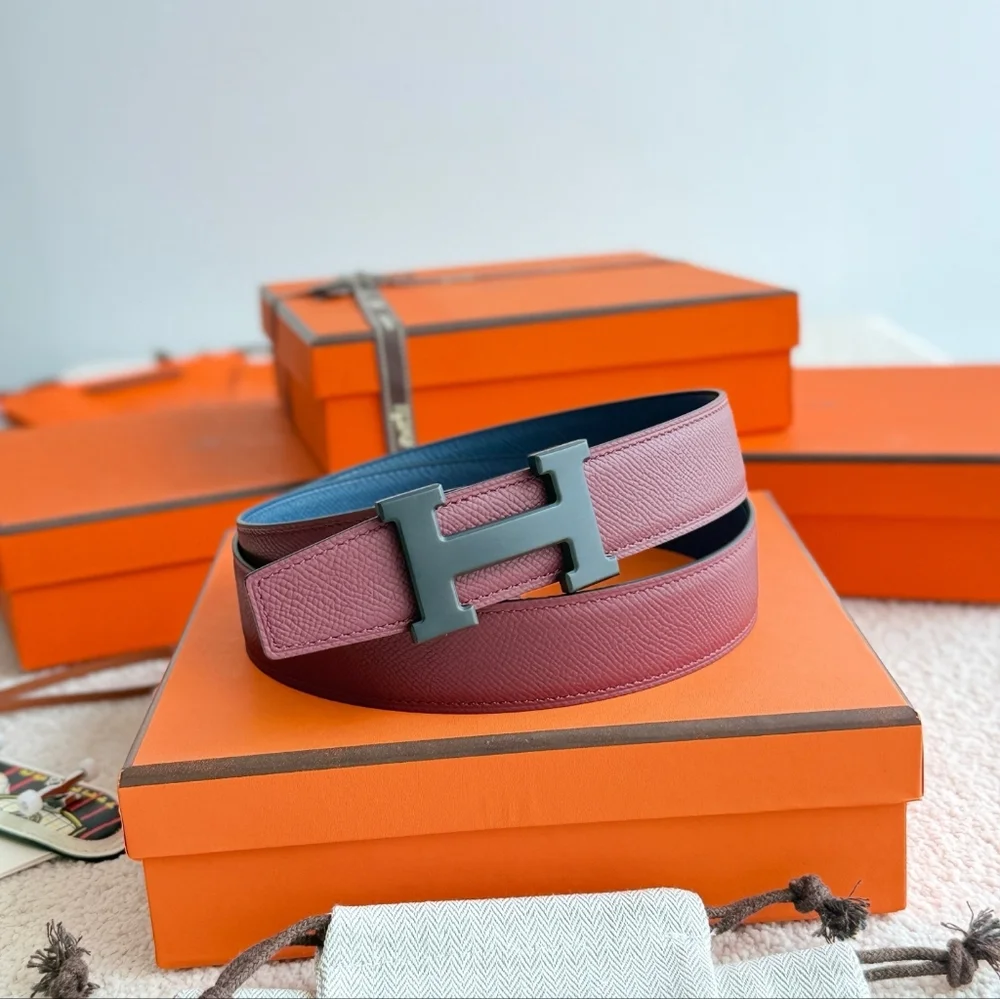 Men's Hermes Blue/red Reversible Leather Belt - Picture 5 of 9